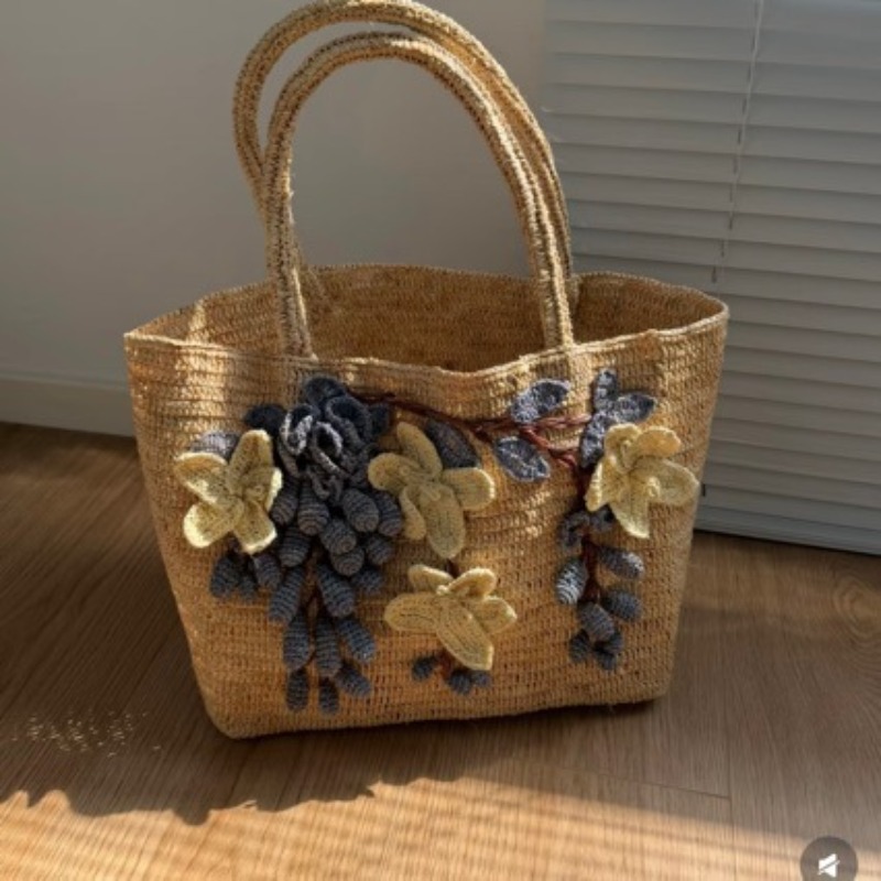 New Handmade Raffia 3d Rose Ha - Women'S Raffia Bags review and price